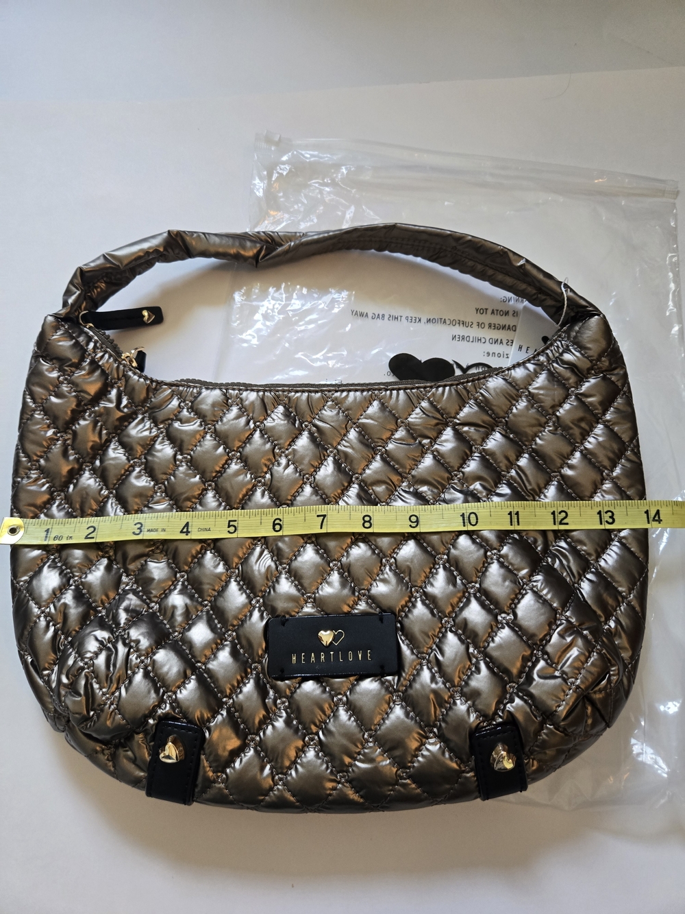 NWT Heart Love Quilted Metallic Bronze Shoulder Bag